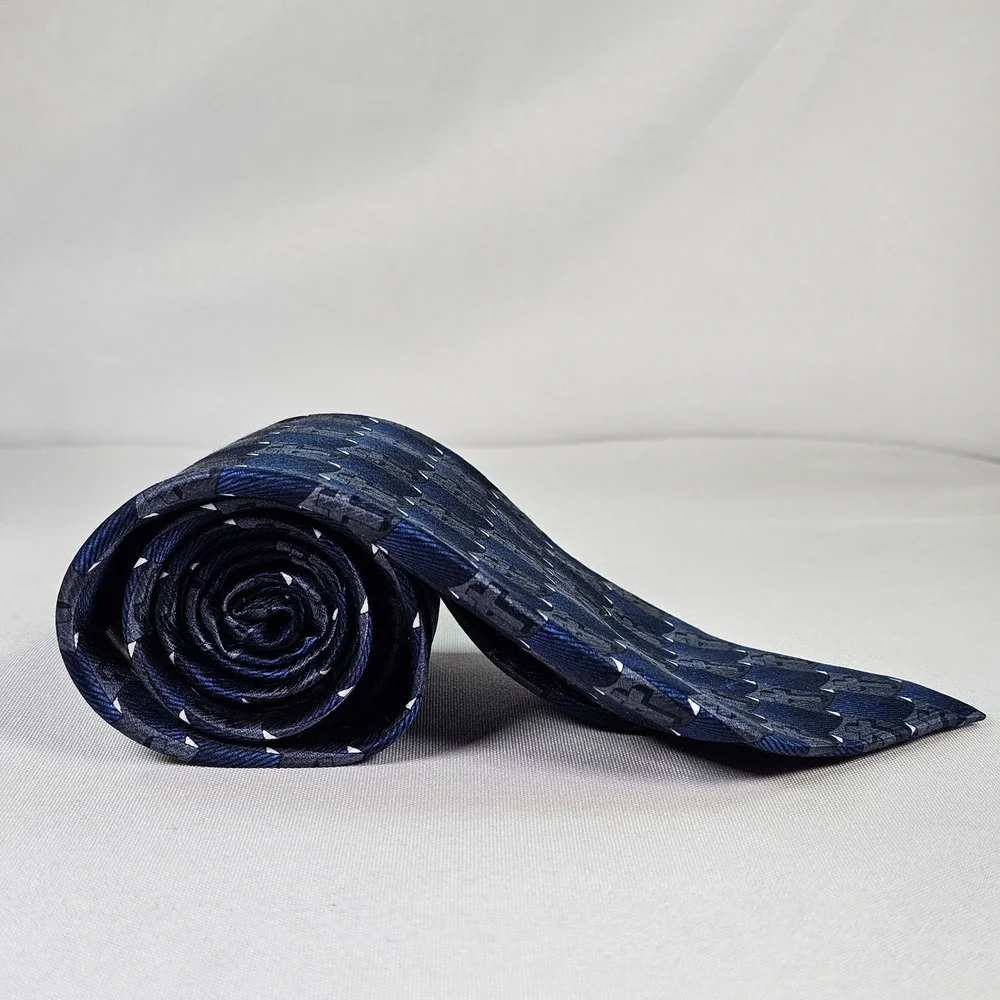 Eagles Wings Mens Silk Tie Navy‎ Blue Grey Christian Cross Religious Geometric